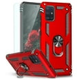 thumbnail image 1 of TJS for Samsung Galaxy A71 5G Case (Not Fit Galaxy A71 4G/Galaxy A71 5G UW), with Tempered Glass Screen Protector Impact Resistant Defender Metal Ring Magnetic Support Protector Armor Cover (Red), 1 of 8
