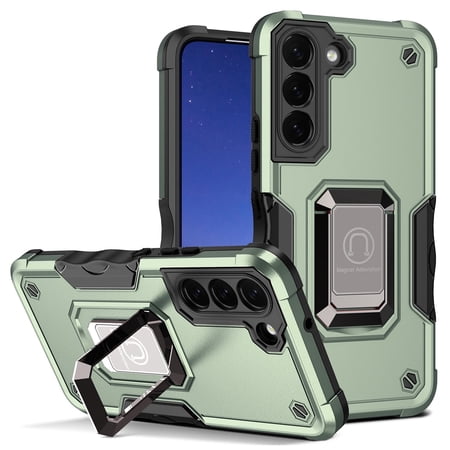 TJS for Samsung Galaxy S22 Plus Phone Case, [Military Grade] Heavy Duty Protective Cover, Magnetic Support Ring Kickstand Case for Samsung S22 Plus (Green)