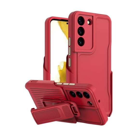 TJS for Samsung Galaxy S23 Case, with Belt Clip Holster, Heavy Duty Military Grade Drop Protection Hard Phone Case with 360° Rotating Kickstand Clip for Galaxy S23 (Red)