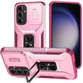 thumbnail image 1 of TJS for Samsung Galaxy S24 FE Phone Case, Impact Resistant Slide Camera Cover Shockproof TPU+PC Lens Protection Metal Ring Magnetic Support Kickstand Cover for Galaxy S24FE (Pink/Burgundy), 1 of 3
