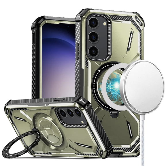 TJS for Samsung Galaxy S24 Plus Phone Case, [Military Grade] Metal Circle Ring Magnetic Support Kickstand Drop Protector Cover for Galaxy S24 Plus (OD Green)