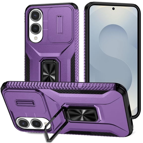 TJS for Samsung Galaxy S25 Edge Phone Case, Impact Resistant Slide Camera Cover Shockproof TPU+PC Lens Protection Metal Ring Magnetic Support Kickstand Cover for Galaxy S25 Edge (Purple)
