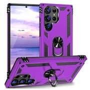 TJS Phone Case for Samsung Galaxy S25 Ultra, Impact Resistant Metal Ring Magnetic Support Kickstand Cover for Galaxy S25 Ultra (Purple)