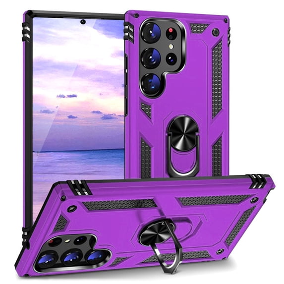 TJS Phone Case for Samsung Galaxy S25 Ultra, Impact Resistant Metal Ring Magnetic Support Kickstand Cover for Galaxy S25 Ultra (Purple)