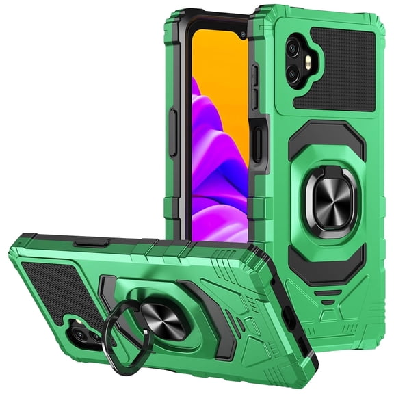 TJS for Samsung Galaxy XCover7 Pro / XCover6 Pro / XCover6 Phone Case, [Military Grade] Robotic Magnetic Support Car Mount Metal Ring Holder Kickstand Cover (Green)