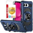 thumbnail image 1 of TJS for T-Mobile REVVL 8 Phone Case, with Tempered Glass Screen Protector, [Military Grade] Robotic Magnetic Support Car Mount Metal Ring Holder Kickstand Cover (Blue), 1 of 7