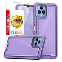 TJS for T-Mobile Revvl 6x 5G / Revvl 6 5G Phone Case, with Tempered Glass Screen Protector, Dual Layer Shockproof Rugged Hybrid Drop Protector Back Cover (Purple)