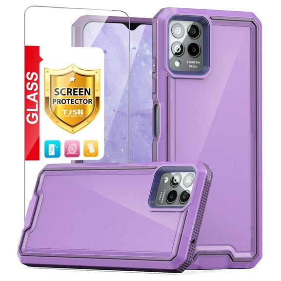 TJS for T-Mobile Revvl 6x Pro 5G / 6 Pro 5G Phone Case, with Tempered Glass Screen Protector, Dual Layer Shockproof Rugged Hybrid Drop Protector Back Cover (Purple)