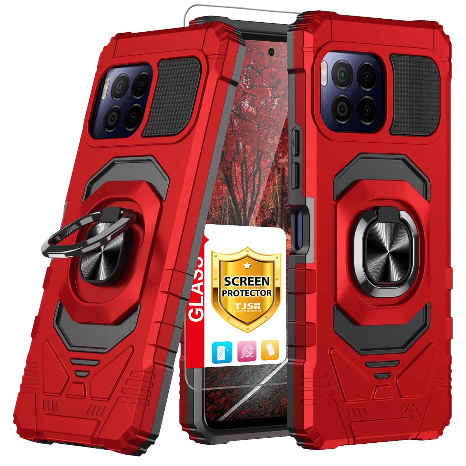 TJS for T-Mobile Revvl 7 Pro 5G Phone Case, with Tempered Glass Screen  Protector, [Military Grade] Robotic Magnetic Support Car Mount Metal Ring  ...