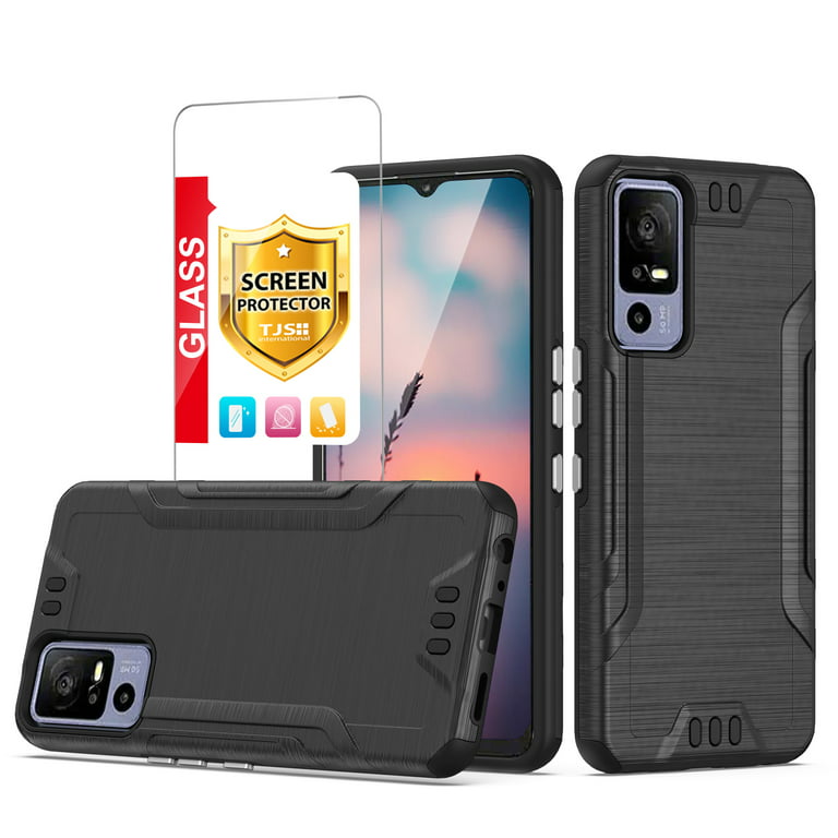 TJS for TCL 40 XE 5G Phone Case, with Tempered Glass Screen Protector, Dual  Layer Shockproof Brushed Armor Magnetic Metallic Cover for TCL 40XE 5G  (Black) 