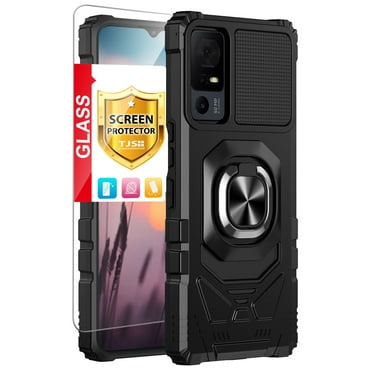 TJS for TCL 40 XE 5G Phone Case, with Tempered Glass Screen Protector, [Military Grade] Robotic Magnetic Support Car Mount Metal Ring Holder Kickstand Cover for TCL 40XE 5G (Black)