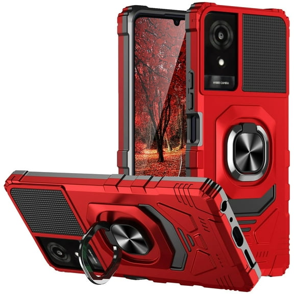 TJS for TCL 50 LE (T510SPP) / TCL K24 (T434D) / K23 Phone Case, [Military Grade] Robotic Magnetic Support Car Mount Metal Ring Holder Kickstand Cover (Red)