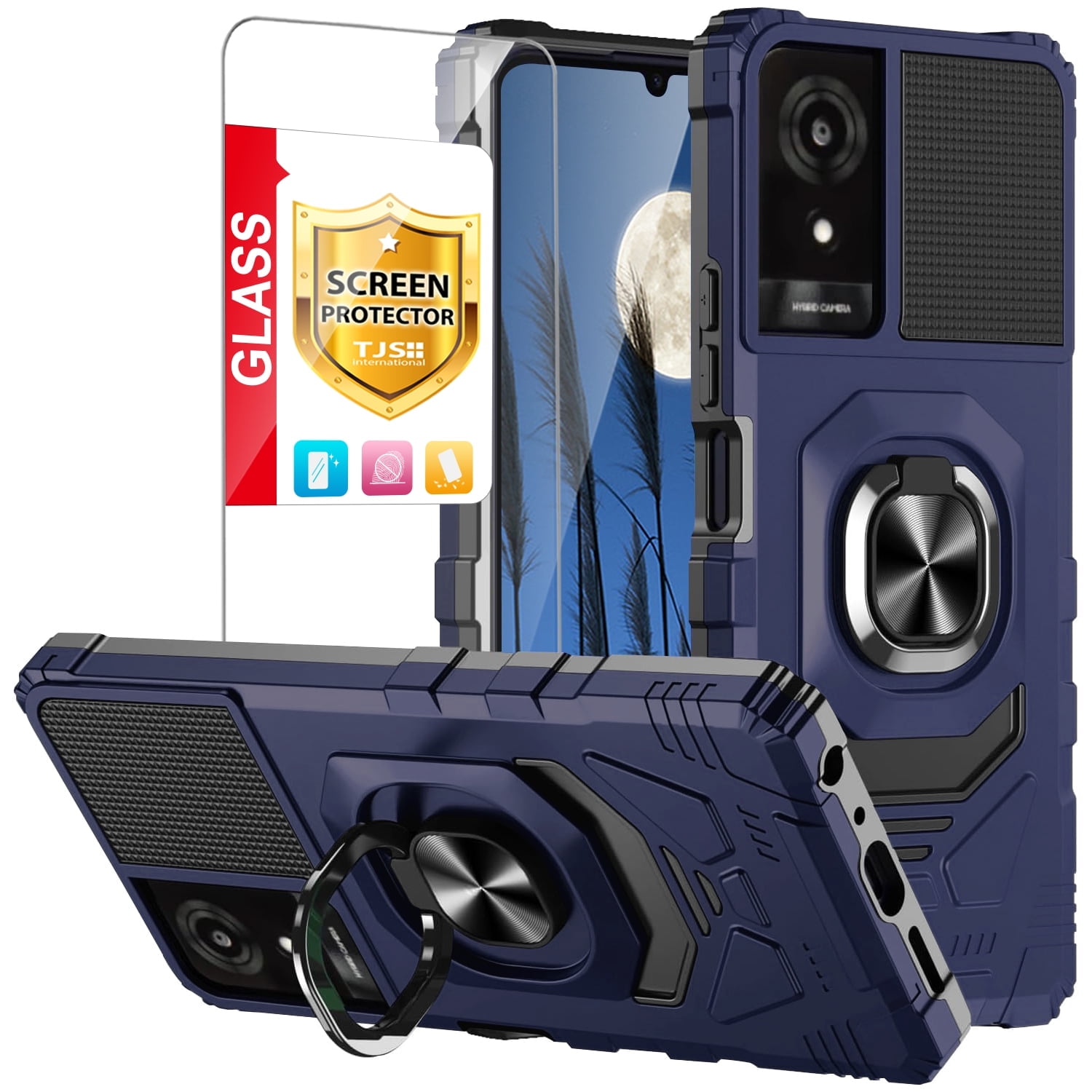 Customer reviews for TJS for TCL K24 (T434D) / K23 Phone Case, with  Tempered Glass Screen Protector, [Military Grade] Robotic Magnetic Support  Car Mount Metal Ring Holder Kickstand Cover (Blue) | Walmart.com