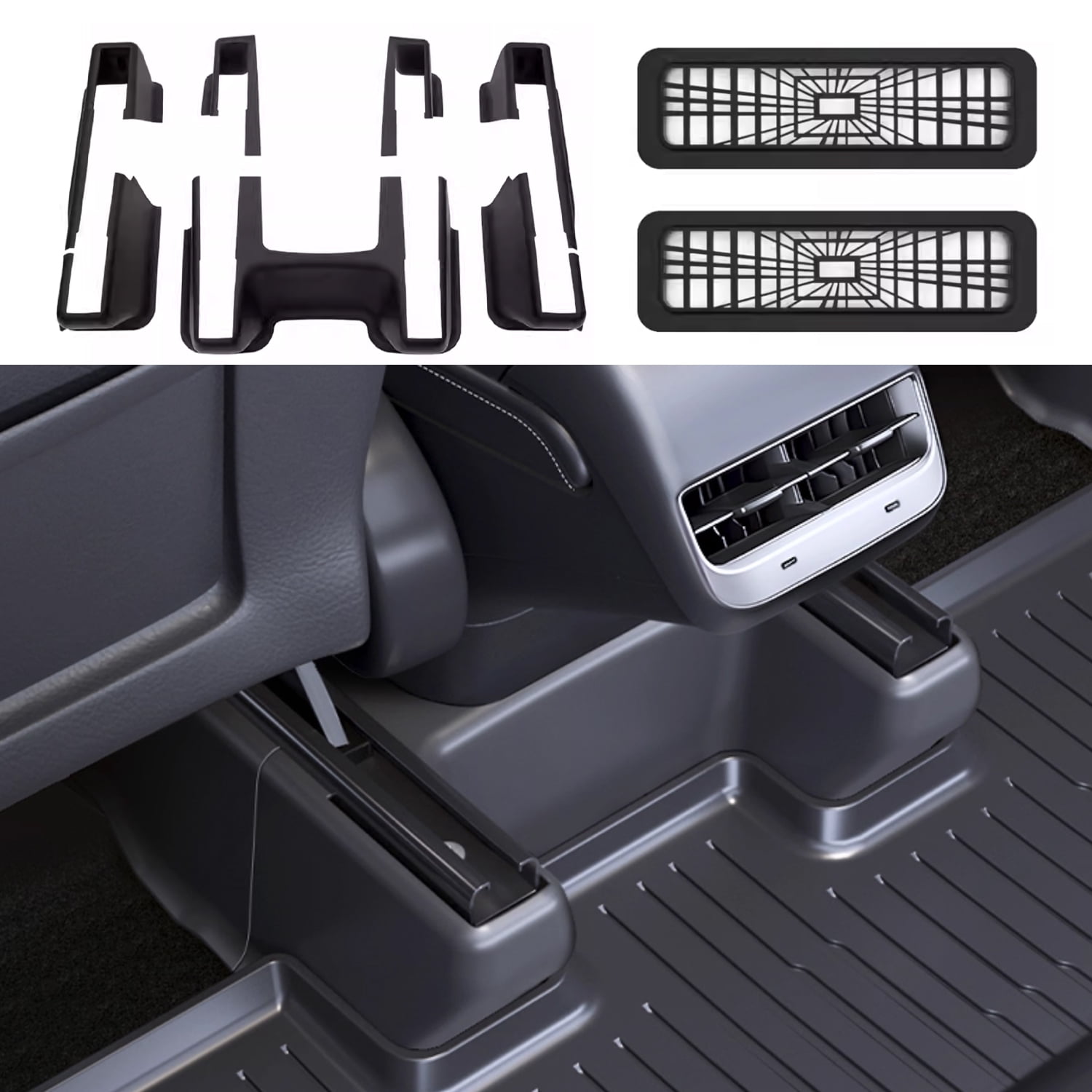 TJS for Tesla NEW Model Y (Juniper) Underseat Protector, Seat Slide Rail Cover Rear Row Under Seat Rail Anti-Kick Slide Fleece Interior Accessories 2025–2026