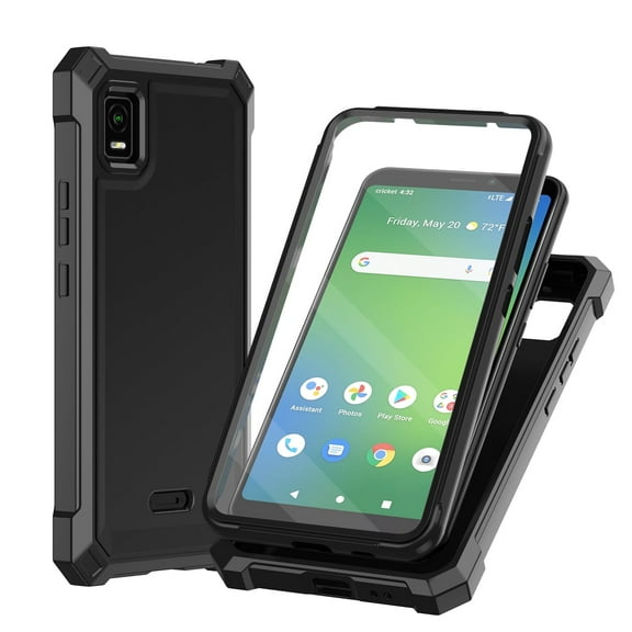 TJS for AT&T Vista 2023 (WTATTRW2 / 6812D) Phone Case, with Built-in Screen Protector, Full Body Protective Heavy Duty Hybrid Bumper Cover (Black)