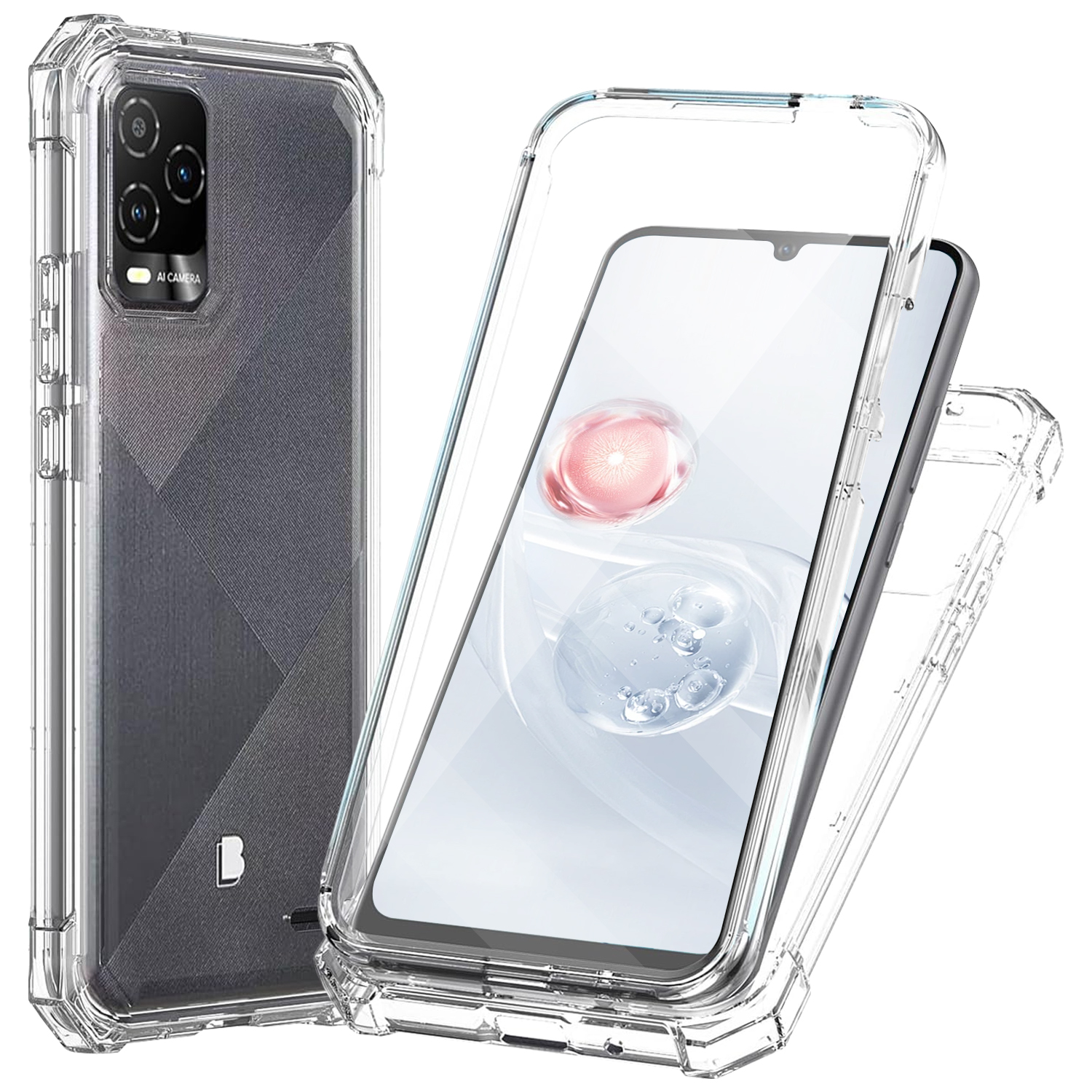TJS for BLU View 5 Pro (B170D) Phone Case, with Built-in Screen Protector, Full Body Protective Heavy Duty Hybrid Bumper Cover (Clear)