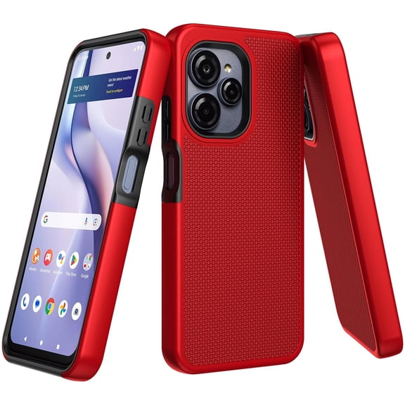 TJS for BLU View Speed Ultra 5G 2025 Phone Case, Slim Dual Layer Hybrid Shockproof Rugged Phone Cover (Red)