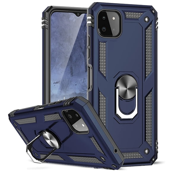 TJS for Boost Mobile Celero 5G 2021 Phone Case, Impact Resistant Metal Ring Magnetic Support Kickstand Drop Protector Cover (Blue)