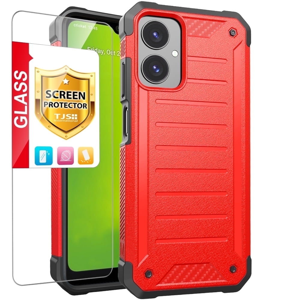 TJS for Cricket Icon 2026 / AT&T Propel 3 5G Phone Case, with Tempered  Glass Screen Protector, Tough Lined Design Hybrid Shockproof Protection  Cover ...