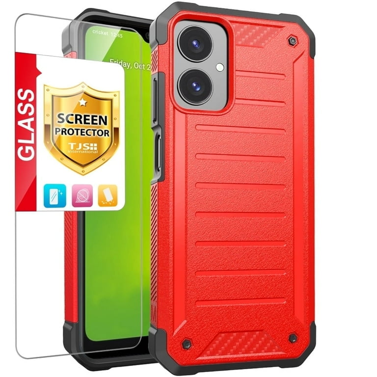 Tjs for Cricket Icon 2026 / AT&T Propel 3 5G Phone Case, with Tempered Glass Screen Protector, Tough Lined Design Hybrid Shockproof Protection Cover (