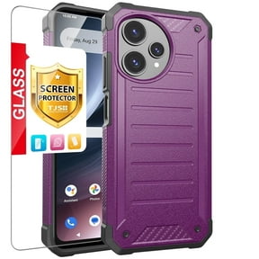 TJS for Cricket Icon PLUS 2026 / AT&T Verge 2 Phone Case, with Tempered Glass Screen Protector, Tough Lined Design Hybrid Shockproof Protection Cover (Purple)