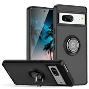 TJS for Google Pixel 7 Phone Case, 360 Degrees Rotating Metal Ring Magnetic Support Kickstand Cover Case for Pixel 7 (Black)
