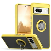 TJS for Google Pixel 7 Phone Case, 360 Degrees Rotating Metal Ring Magnetic Support Kickstand Cover Case for Pixel 7 (Yellow)
