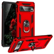 TJS for Google Pixel 7 Pro Case, Impact Resistant Metal Ring Magnetic Support Kickstand Drop Protector Phone Cover Red