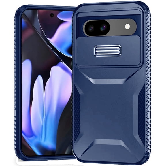 TJS for Google Pixel 9A Phone Case, Slide Camera Cover Shockproof TPU+PC Lens Protection Cover (Blue)