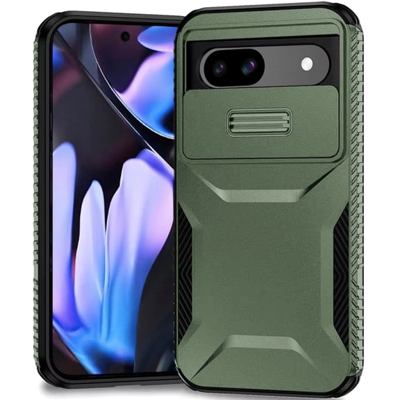 TJS for Google Pixel 9A Phone Case, Slide Camera Cover Shockproof TPU+PC Lens Protection Cover (Green)