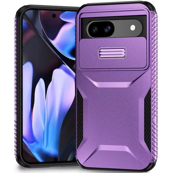 TJS for Google Pixel 9A Phone Case, Slide Camera Cover Shockproof TPU+PC Lens Protection Cover (Purple)