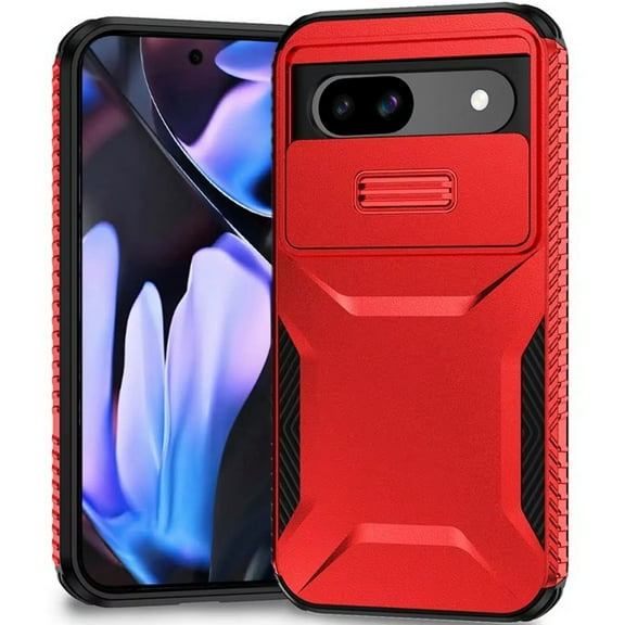 TJS for Google Pixel 9A Phone Case, Slide Camera Cover Shockproof TPU+PC Lens Protection Cover (Red)