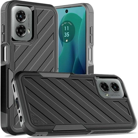 TJS for Motorola Moto G 5G 2024 Phone Case, [Military Grade] Noble Lined Shockproof Dual Layer Hybrid Protective Cover (Black/Grey)