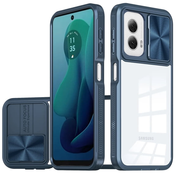 TJS for Motorola Moto G 5G 2024 Phone Case, Slide Camera Cover Full Body Bumper Protective Clear Cover (Blue)