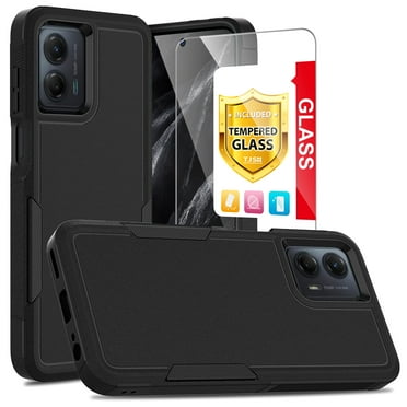 TJS for Motorola Moto G 5G (2024) Phone Case, with Tempered Glass Screen Protector, Heavy Duty Rugged Shockproof Full Body Protection Cover (Black)