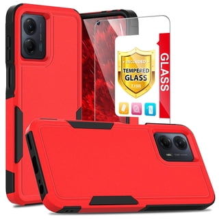TJS for Motorola Moto G 5G (2024) Phone Case, with Tempered Glass Screen Protector, Heavy Duty Rugged Shockproof Full Body Protection Cover (Red)