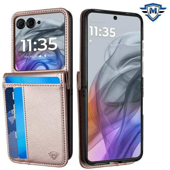 TJS for Motorola Razr 2025/2024 Phone Case, Card Wallet Storage PU Leather ID Credit Card ID Slots Holder Pocket Cover for Moto Razr 2024/2025 (Rose Gold)