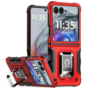 TJS for Motorola Razr 2025/2024 Phone Case, [Military Grade] Heavy Duty Magnetic Support Ring Kickstand Cover for Moto Razr 2024/2025 (Red)