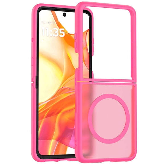 TJS for Motorola Razr 2025/2024 Phone Case, Magnetic Ring TPU Frame Shockproof Slim Protective Back Cover for Moto Razr 2024/2025 (Pink)