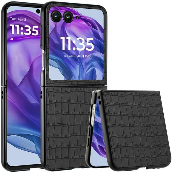 TJS for Motorola Razr Plus 2024 Phone Case, Alligator Skin Texture Hard Snap On Case Cover for Moto Razr Plus 2024 (Black)