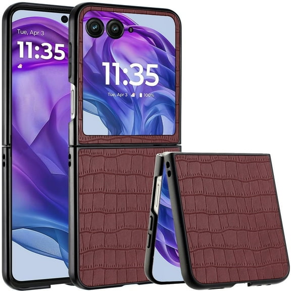 TJS for Motorola Razr Plus 2024 Phone Case, Alligator Skin Texture Hard Snap On Case Cover for Moto Razr Plus 2024 (Brown)