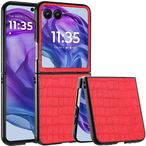 TJS for Motorola Razr Plus 2024 Phone Case, Alligator Skin Texture Hard Snap On Case Cover for Moto Razr Plus 2024 (Red)