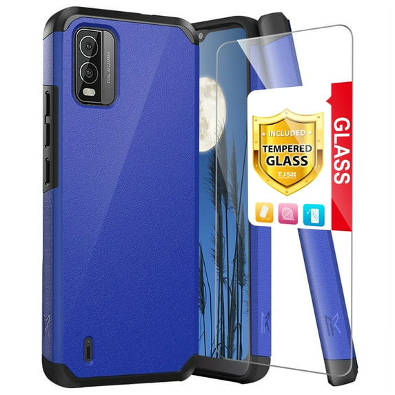 TJS for Nokia C210 Phone Case, with Tempered Glass Screen Protector, Magnetic Support Dual Layer Shockproof Drop Protection Impact Cover (Blue)