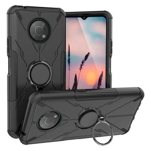TJS for Nokia G300 5G (N1374DL) Phone Case, Defender Metal Ring Magnetic Support Kickstand Drop Protector Cover (Black)
