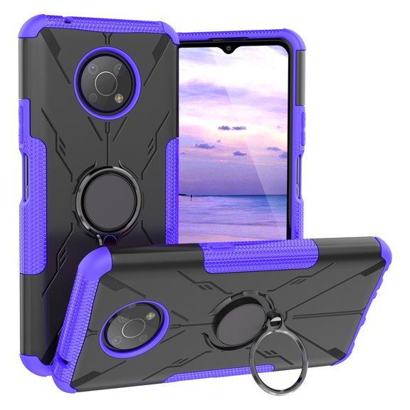 TJS for Nokia G300 5G (N1374DL) Phone Case, Defender Metal Ring Magnetic Support Kickstand Drop Protector Cover (Purple)