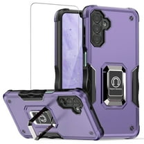 TJS for Samsung Galaxy A16 5G Phone Case, with Tempered Glass Screen Protector, [Military Grade] Heavy Duty Magnetic Support Ring Kickstand Cover for Galaxy A16 5G (Purple)