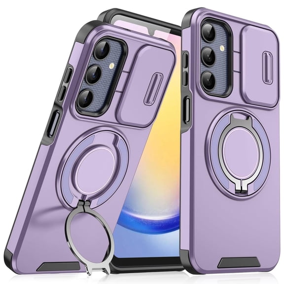TJS Phone Case for Samsung Galaxy A16 5G, Privacy Camera Dual Layer Magnetic Ring Rotating Stand Protective Cover for Galaxy A16 5G (Purple)