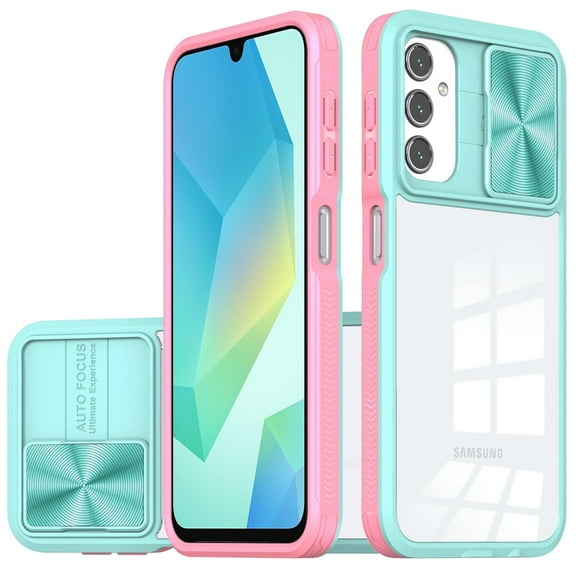 TJS for Samsung Galaxy A16 5G Phone Case, Slide Camera Cover Full Body Bumper Protective Clear Cover for Galaxy A16 5G (Pink/Blue)