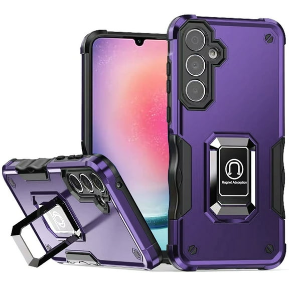 TJS for Samsung Galaxy A26 Phone Case, [Military Grade] Heavy Duty Magnetic Support Ring Kickstand Cover for Samsung A26 (Purple)