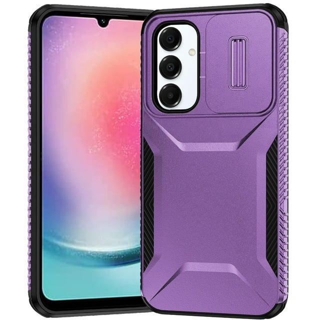 TJS for Samsung Galaxy A26 Phone Case, Slide Camera Cover Shockproof TPU+PC Lens Protection Cover for Samsung A26 (Purple)